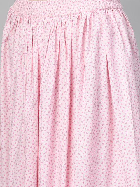 Nayo Women White & Pink  Straight Floral Printed Kurta And Skirt Set