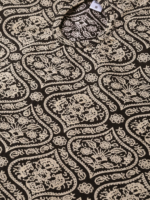 Nayo Women Black & Beige Straight Ethnic Motifs Printed Kurta And Palazzos Set