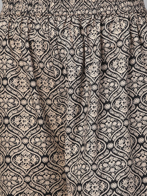 Nayo Women Black & Beige Straight Ethnic Motifs Printed Kurta And Palazzos Set