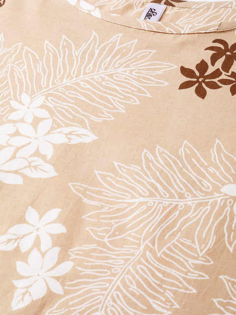 Nayo Women Beige & Off white Straight Floral Printed Kurta And Palazzos Set