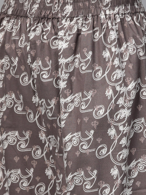 Nayo Women Beige & Off white Straight Floral Printed Kurta And Palazzos Set