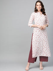 Nayo Women Off white & Red Straight Floral Printed Kurta And Palazzos Set