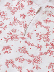 Nayo Women Off white & Red Straight Floral Printed Kurta And Palazzos Set