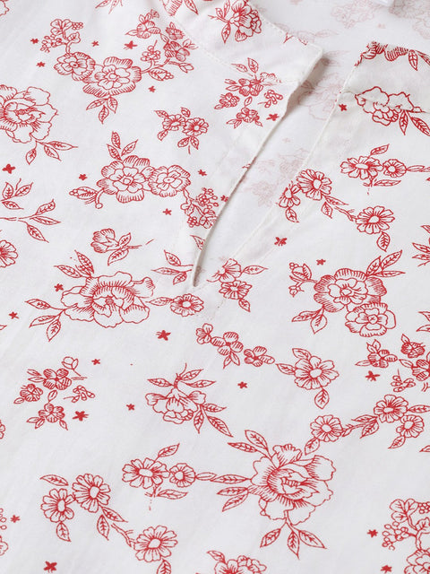 Nayo Women Off white & Red Straight Floral Printed Kurta And Palazzos Set