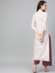 Nayo Women Off white & Red Straight Floral Printed Kurta And Palazzos Set