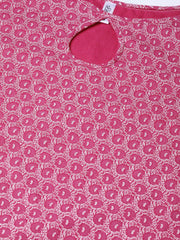 Nayo Women Pink & White Straight Floral Printed Kurta And Skirt Set