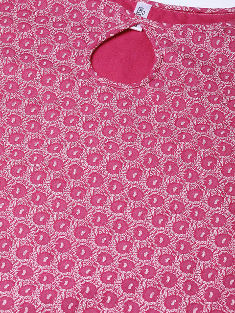 Nayo Women Pink & White Straight Floral Printed Kurta And Skirt Set