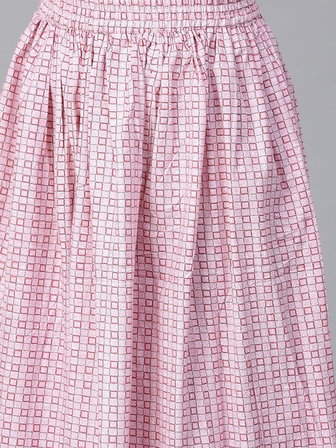 Nayo Women Pink & White Straight Floral Printed Kurta And Skirt Set
