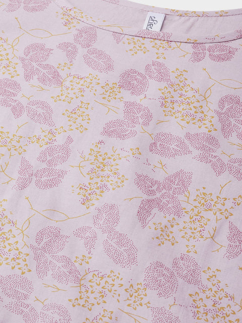 Nayo Women Mauve & Pink Straight Floral Printed Kurta And Skirt Set