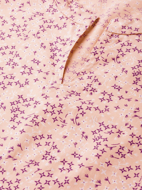Nayo Women Peach & Purple Straight Floral Printed Kurta And Skirt Set