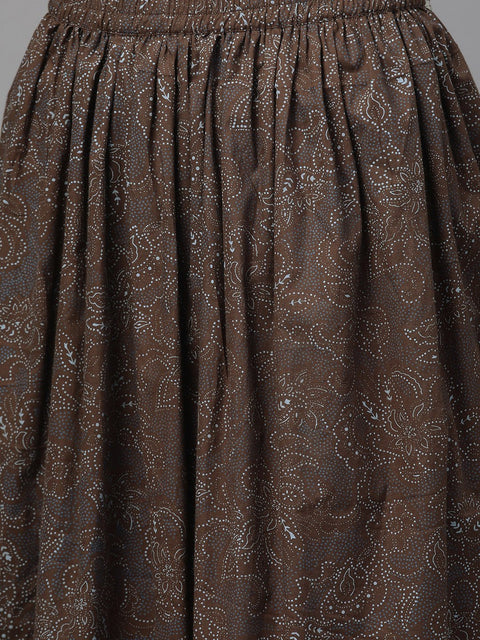 Nayo Women Peach & Purple Straight Floral Printed Kurta And Skirt Set