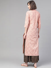 Nayo Women Peach & Purple Straight Floral Printed Kurta And Skirt Set