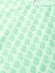 Nayo Women Green & Pink Straight Ethnic Motifs Printed Kurta And Skirt Set