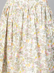 Nayo Women Green & Pink Straight Ethnic Motifs Printed Kurta And Skirt Set