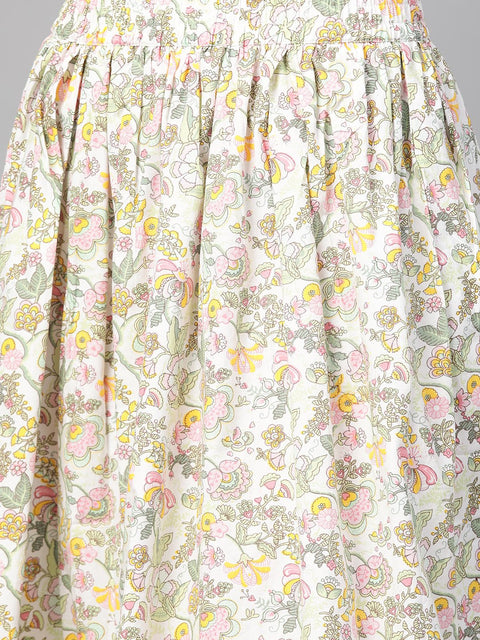 Nayo Women Green & Pink Straight Ethnic Motifs Printed Kurta And Skirt Set