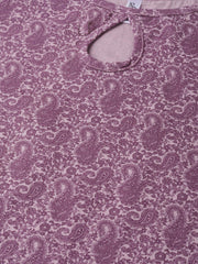 Nayo Women Mauve & Purple Straight Paisley Printed Kurta And Skirt Set