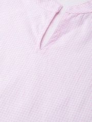 Nayo Women Pink & Red Straight Checked Printed Kurta And Skirt Set