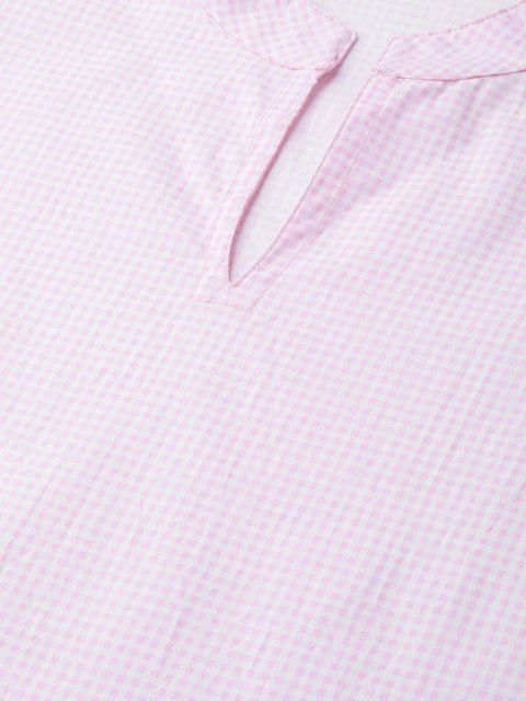 Nayo Women Pink & Red Straight Checked Printed Kurta And Skirt Set