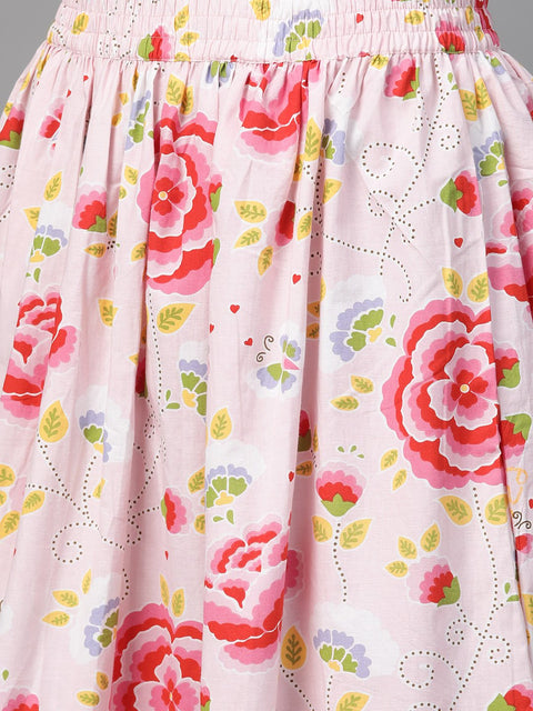 Nayo Women Pink & Red Straight Checked Printed Kurta And Skirt Set