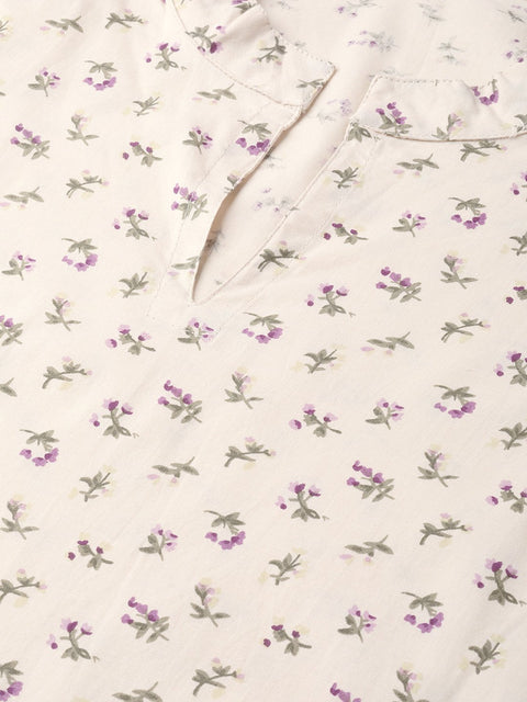 Nayo Women Cream & Olive Straight Floral Printed Kurta And Palazzos Set