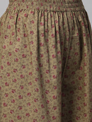 Nayo Women Cream & Olive Straight Floral Printed Kurta And Palazzos Set