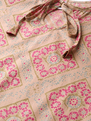 Nayo Women Beige & Pink Straight Geometric Printed Kurta And Palazzos Set