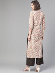 Nayo Women Off white & Beige Straight Floral Printed Kurta And Palazzos Set