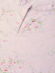 Nayo Women Pink & Green Straight Floral Printed Kurta And Skirt Set