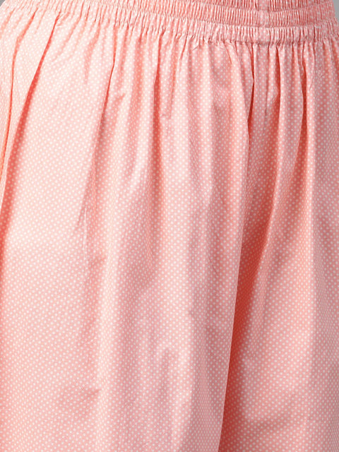 Women Off white & Peach Straight Floral Printed Kurta And Palazzos Set