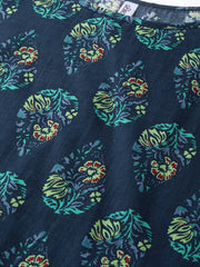 Nayo Women Navy Blue & Green Straight Ethnic Motifs Printed Kurta And Skirt Set