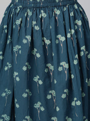 Nayo Women Teal & Navy Blue Straight Floral Printed Kurta And Skirt Set