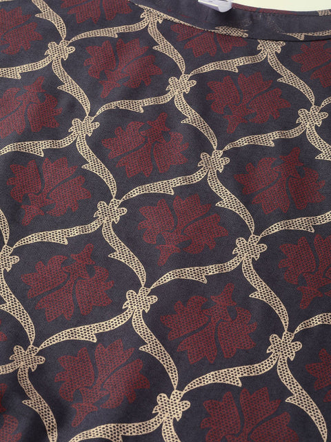 Nayo Nayo Adults-Women Olive & Gold Cotton Straight Geometric Printed Kurta