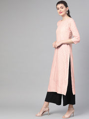 Nayo Nayo Adults-Women Red & Gold Cotton Straight Striped Striped Kurta