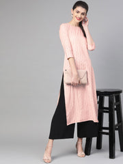 Nayo Nayo Adults-Women Red & Gold Cotton Straight Striped Striped Kurta