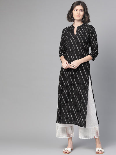 Nayo Nayo Adults-Women Black & White Cotton Straight Abstract Printed Kurta