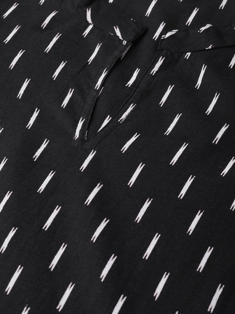Nayo Nayo Adults-Women Black & White Cotton Straight Abstract Printed Kurta