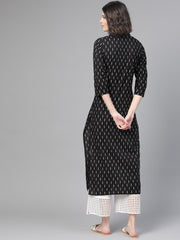 Nayo Nayo Adults-Women Black & White Cotton Straight Abstract Printed Kurta