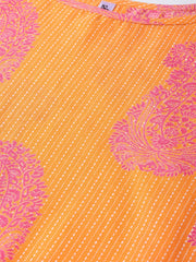 Nayo Nayo Adults-Women Orange & Pink Cotton Straight Paisley Printed Kurta