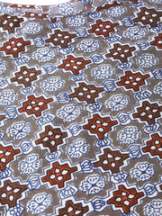 Nayo Nayo Adults-Women Grey & Maroon Cotton Straight Geometric Printed Kurta