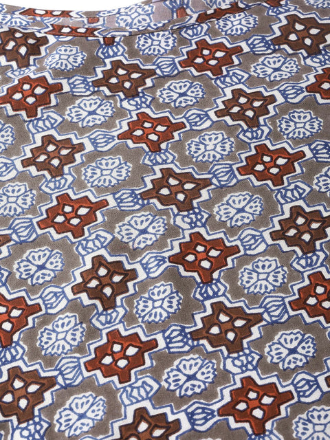 Nayo Nayo Adults-Women Grey & Maroon Cotton Straight Geometric Printed Kurta