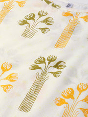 Nayo Nayo Adults-Women White & Orange Cotton Straight Floral Printed Kurta