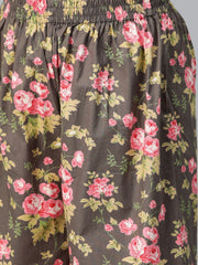 Nayo Women Grey & Pink Straight Floral Printed Kurta And Palazzos Set