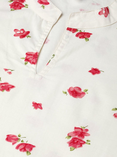 Nayo Women Off white & Peach Straight Floral Printed Kurta And Palazzos Set