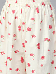 Nayo Women Off white & Peach Straight Floral Printed Kurta And Palazzos Set