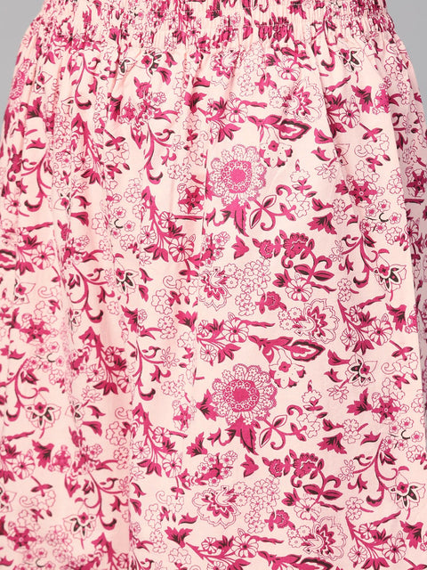 Nayo Women Pink & Burgundy Straight Floral Printed Kurta And Palazzos Set