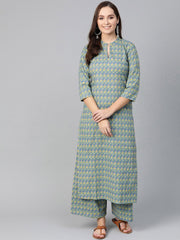 Nayo Women Teal & Green Straight Floral Printed Kurta And Palazzos Set