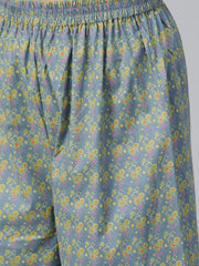 Nayo Women Teal & Green Straight Floral Printed Kurta And Palazzos Set