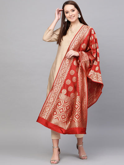 Maroon & Gold-Coloured Woven Design Dupatta