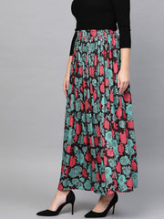 Nayo Women Black & Green Floral Printed Flared Skirt