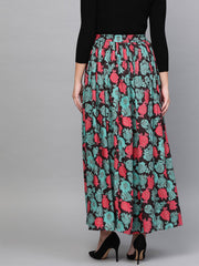 Nayo Women Black & Green Floral Printed Flared Skirt
